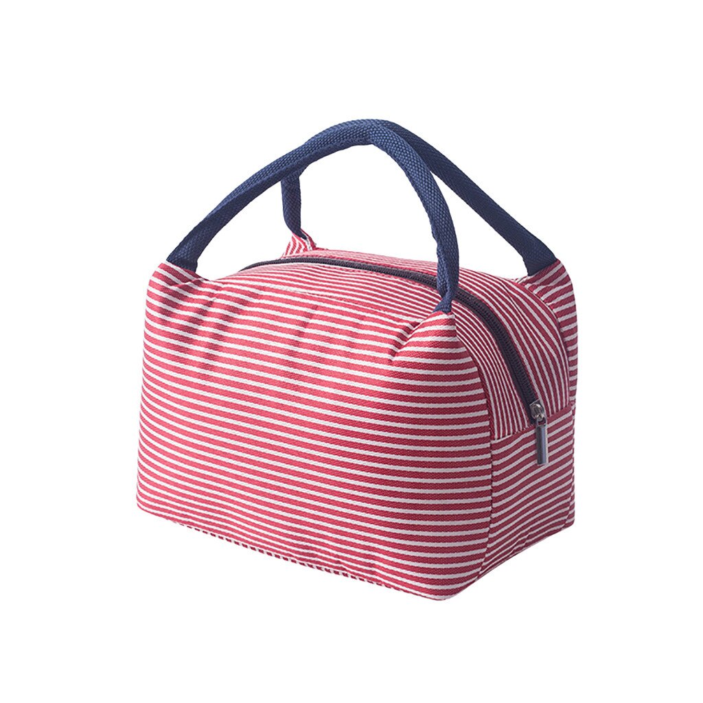 Lunch Koeltas Geïsoleerde Koude Canvas Streep Picknick Carry Case Thermische Draagbare Lunch Voedsel Zakken Bolsa Termica Термосумка: pink