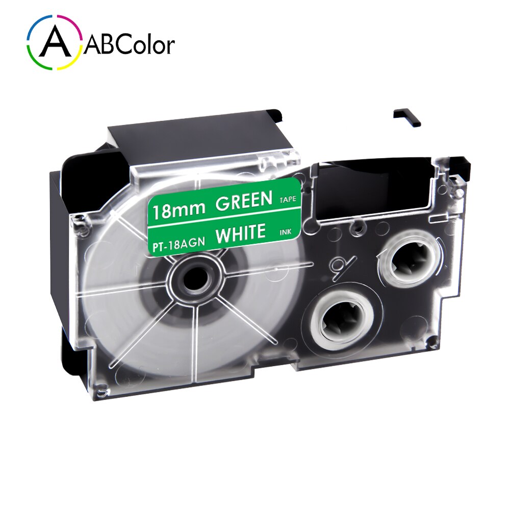 16 Colors XR-18X XR-18WE Labels For CASIO 18mm XR-18X XR-18YW Tape Label Cartridges For CASIO KL-130 KL-120 KL-430 Label Maker: White on Green