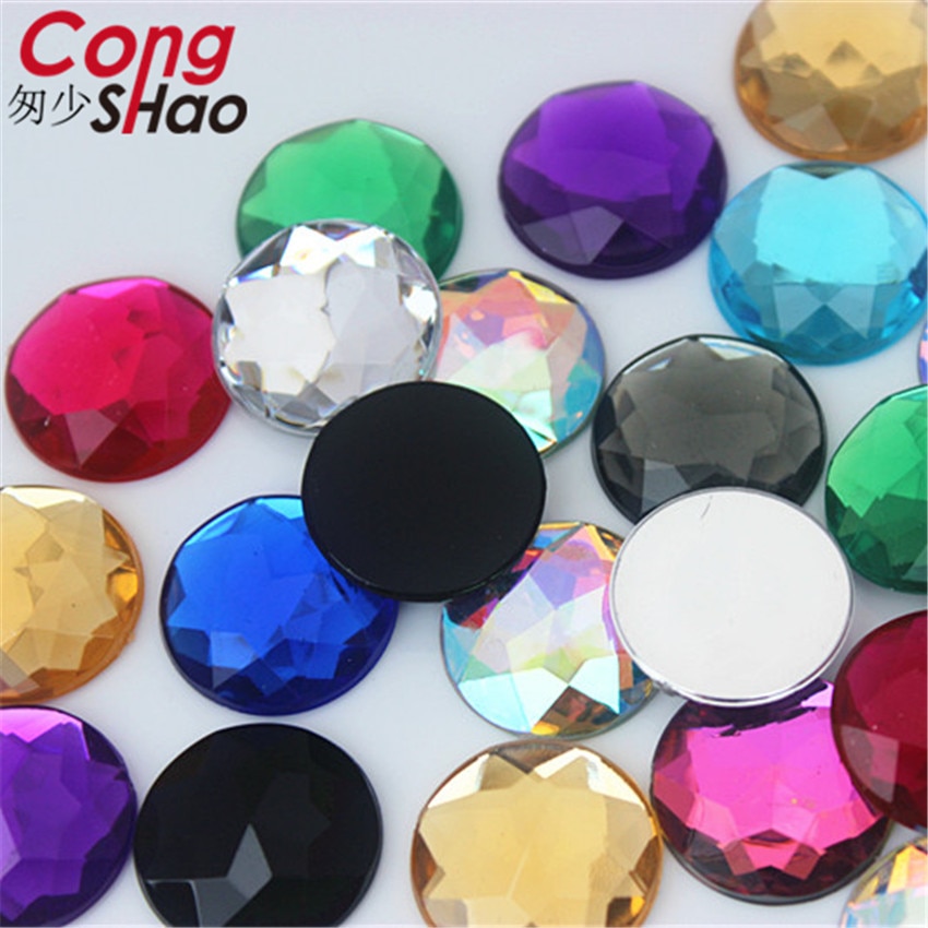 Cong Shao 20PCS 20mm Colorful Acrylic Rhinestone Round Flat Back Beads Crystal Stones DIY Costume Jewelry Crafts Scrapbook ZZ751