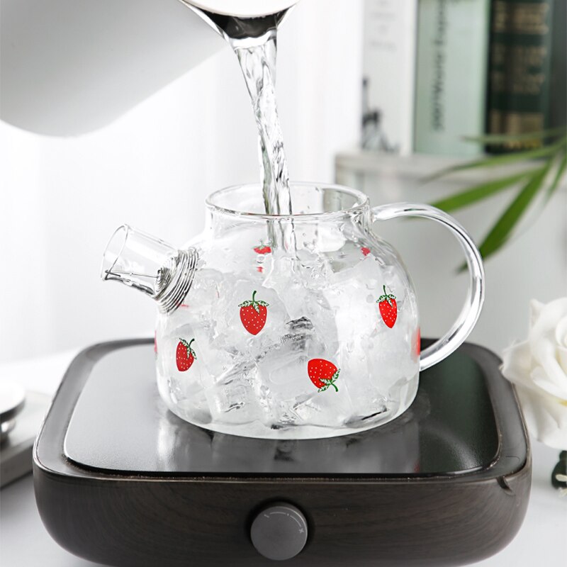 Water Jug Glass Water Pitcher Strawberry My Water Pots With Handle for Boiling Cold Drinkware Glass Pitcher 1000ML 1800ML