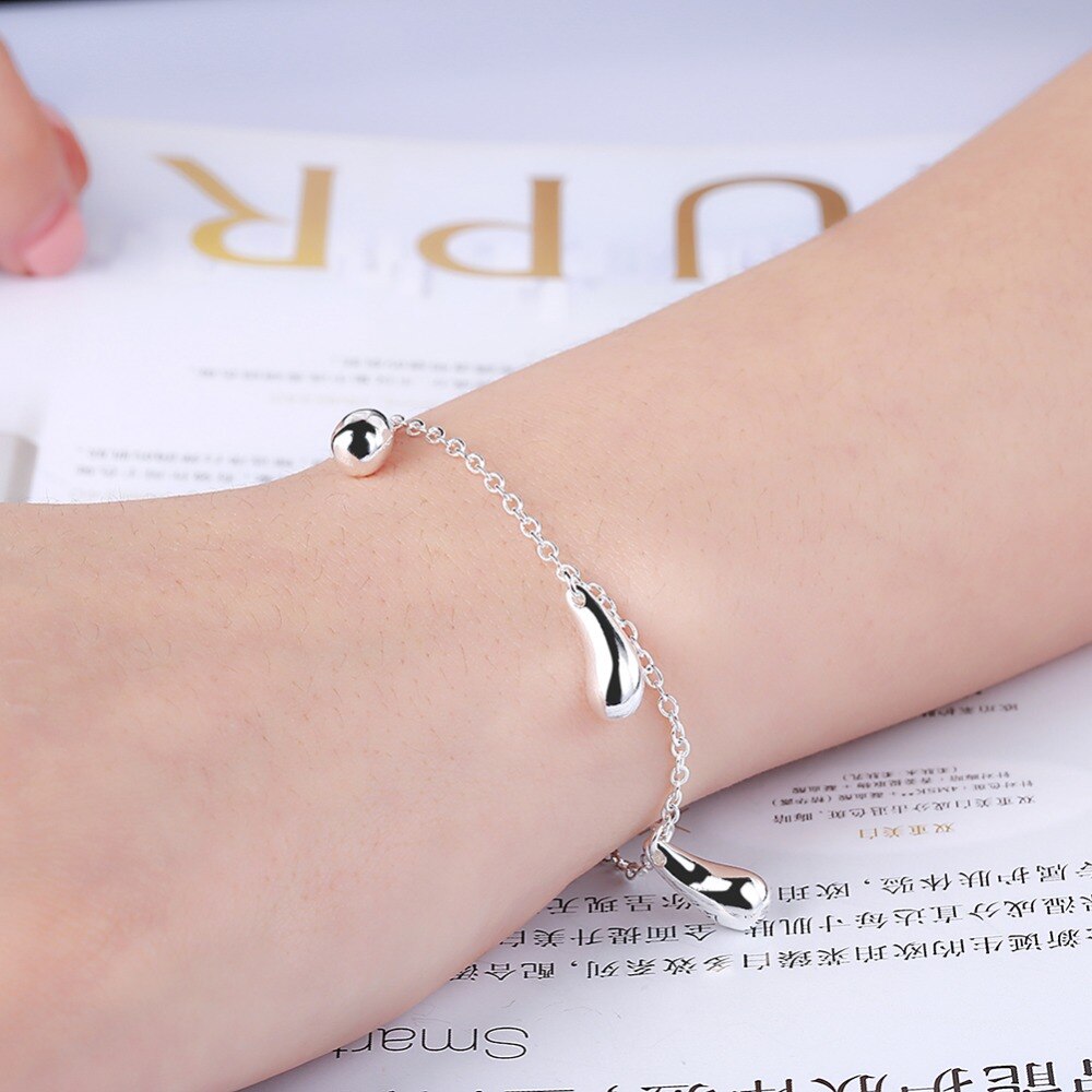 Pulseira 925 de prata esterlina, bracelete simples de gotas d&#39;água para mulheres, joias finas, presentes, venda imperdível