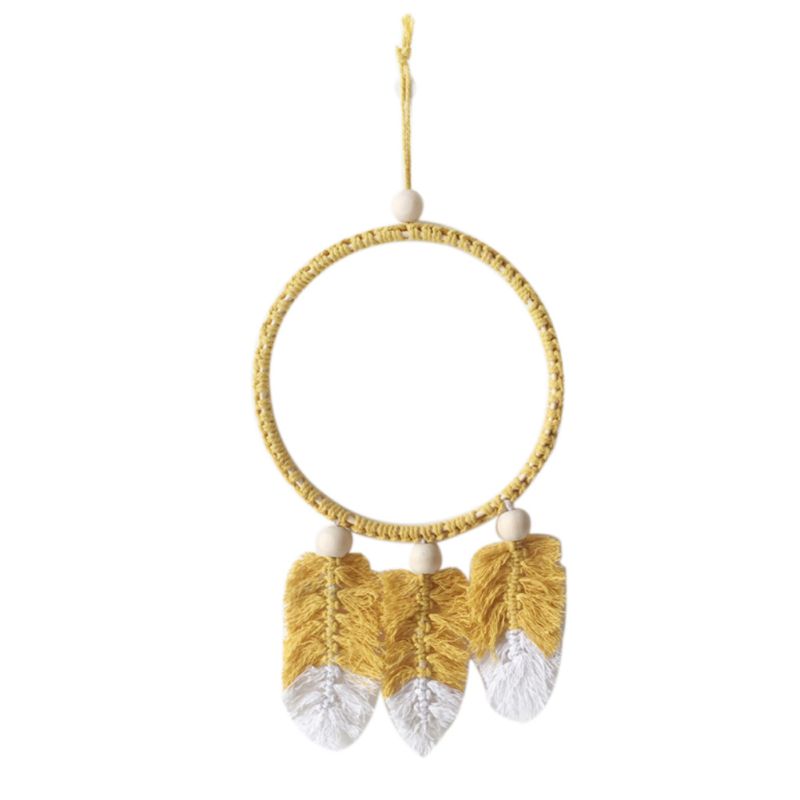 Atrapasueños nórdico hecho a mano de cuerda de algodón tejido, juguete atrapasueños de felpa, juguete decorativo para colgar en la pared para dormitorio de niños y niñas: Yellow