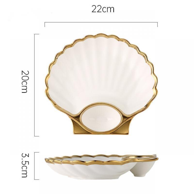 Keramik Muschel Platten Mit Essig Schüssel Schalen Gold Inlay Dekorative Geschirr Sushi Erzähler Geschirr Küche Zubehör: Weiß 1Stck