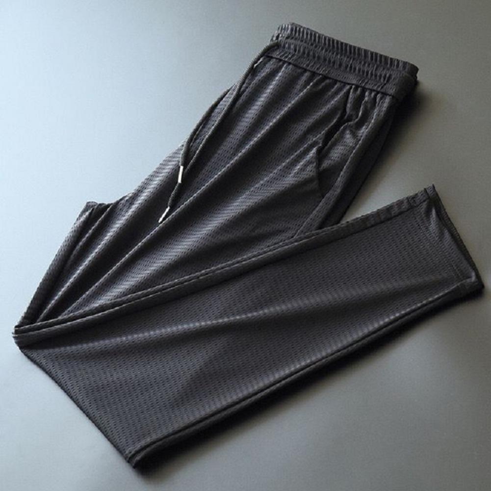 Summer Men Pants Mid Rise Elastic Waist Straight Ninth Pants Ice Cool Loose Men Trousers Mens Elastic Band loose Pant