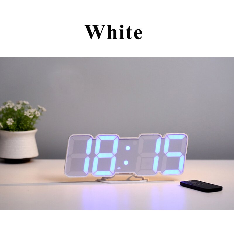 3d ledet digital vækkeur 115 rgb farve væg desktop ur fjernbetjening temperatur alarm lyd kontrol hjem ce certificering: Hvid