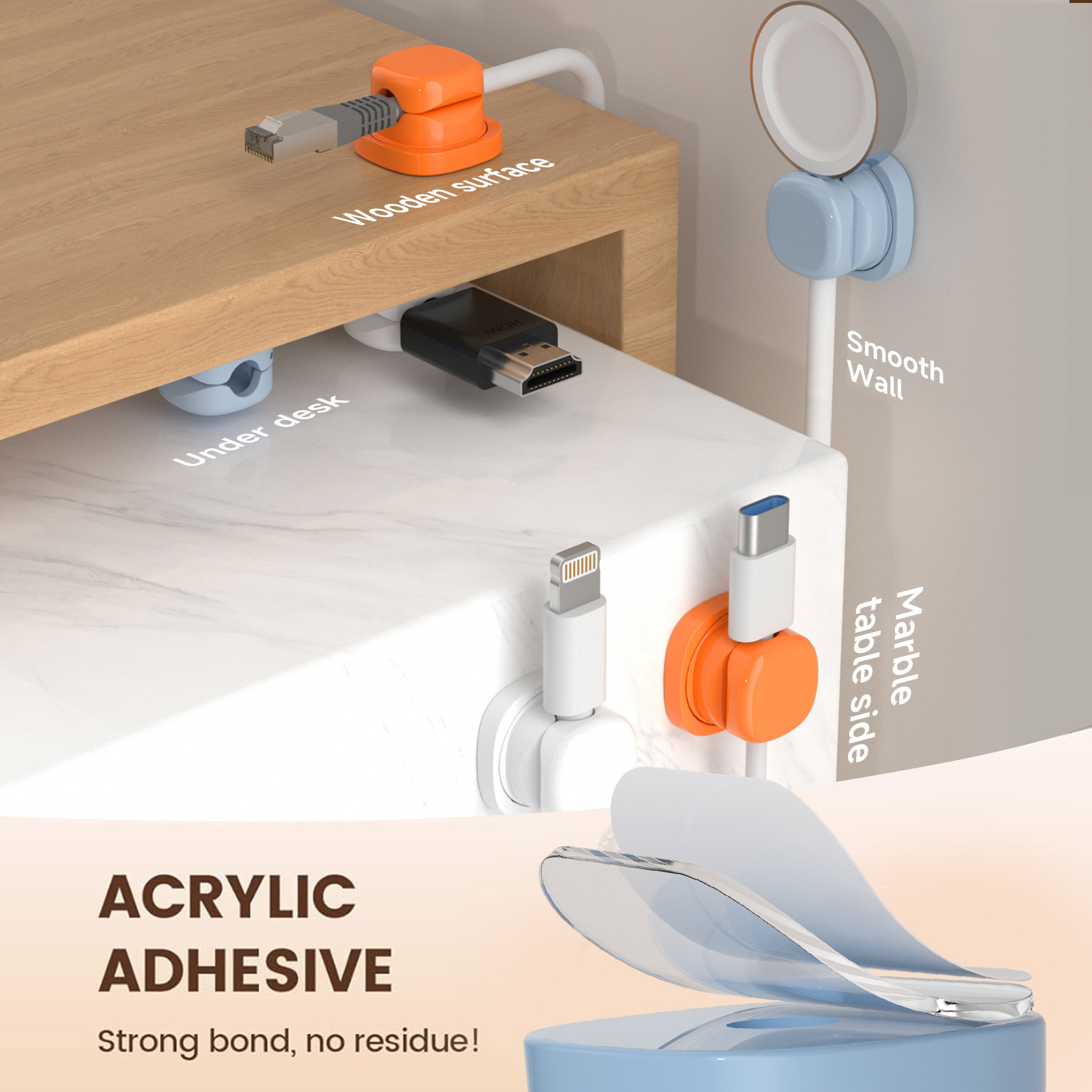 Självhäftande kabelorganisatör kabelklämma kabelhållare trådklämmor kabelhållare kabelorganisatör för hemmakontor hantering under skrivbord