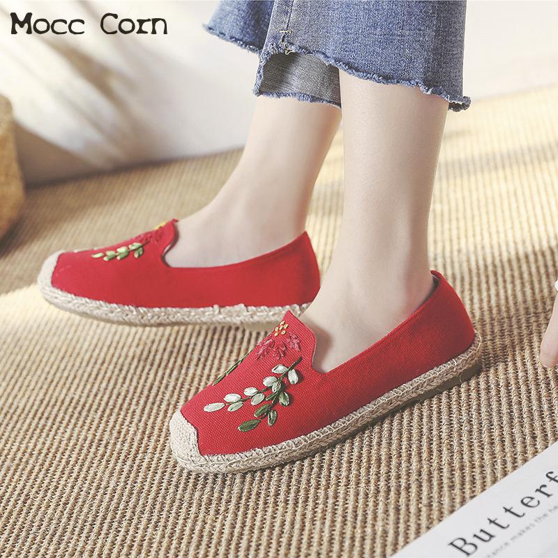 Canvas Women Flat Shoes Woman Ballet Flats Embroidered Old Peking Cloth Shoes Comfortable Casual Loafers Slip On Linen Footwear