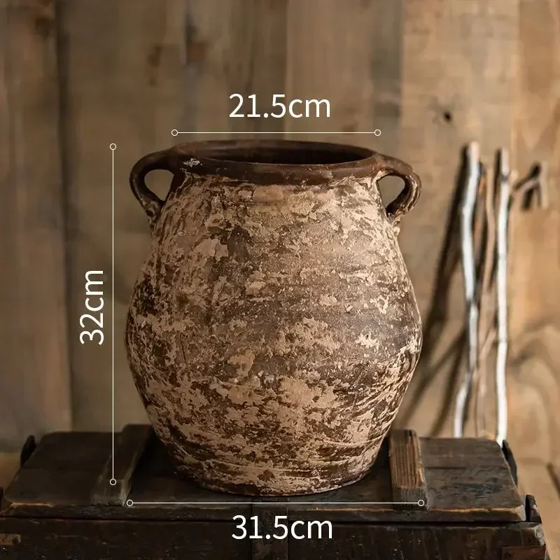 Maceteros antiguos de cerámica desgastada, jarrones de arcilla rústica para decoración de balcón, adornos prácticos de escritorio de oficina sin tiempo: Castaño