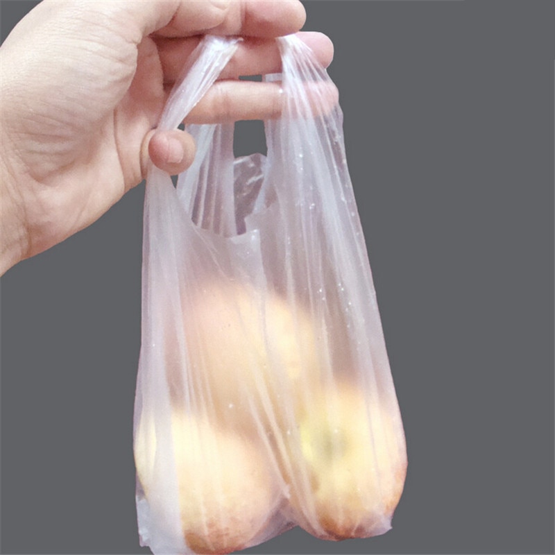 100 stk / lot 15*19cm gennemsigtige poser indkøbspose supermarked plastikposer med håndtag mademballage indkøbsposer