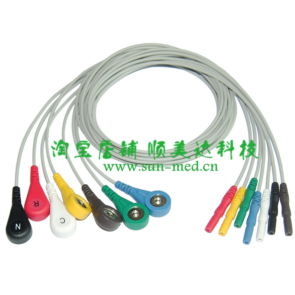 Universal din-style sikkerhed ecg holter ledninger kabel , 7 ledninger snap iec generisk