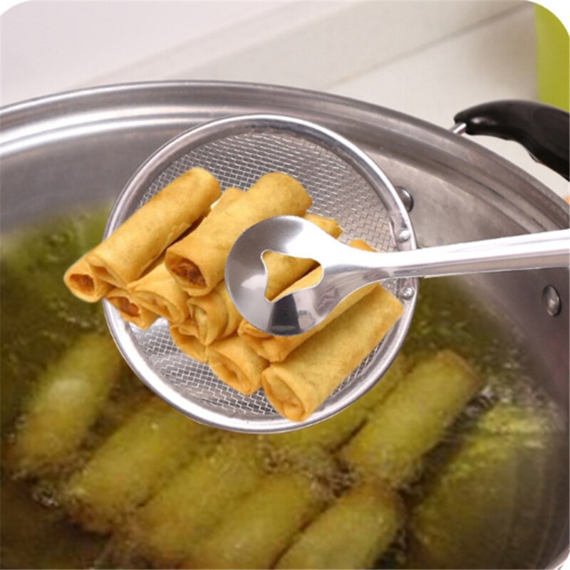 Colador de acero inoxidable plateado, cuchara para aceite, escurrir pollo frito, colador de piernas, Snack, sartén de freír, Clip de comida, colador de aceite