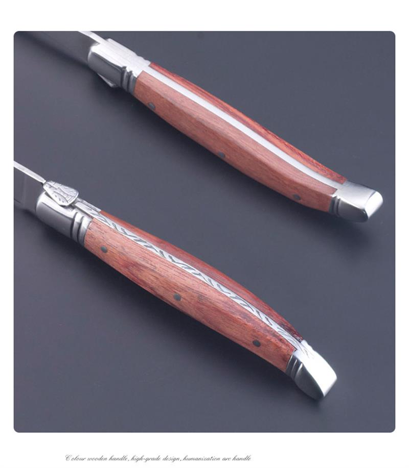 Laguiole-Juego de cuchillos de acero inoxidable para carne, tenedor, vajilla de cocina de madera, cubiertos de madera, de Navidad, 2 uds.