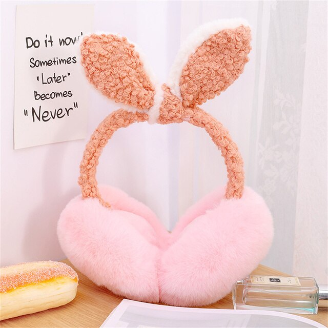 Lovely Winter Warm Bunny Ear Warmers Glitter Ears Plush Earmuffs For Women Playful Girls Ear Muffs Cold Protection Warm: Light pink