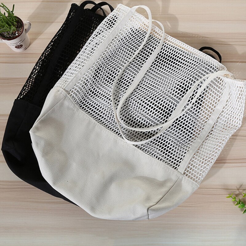 Zwart Grote Canvas Shopping Bag Grote Schoudertassen Voor Vrouw Zak Vrouwen Messenger Mode Canvas Handtas Zomer Strand Handtas