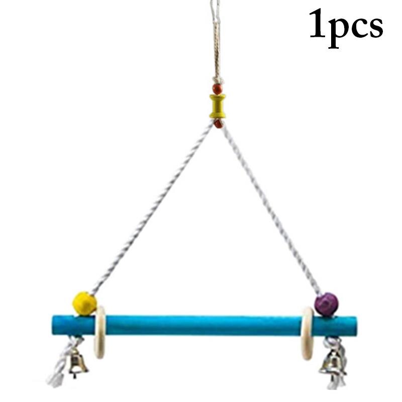 1Pcs Vogel Schommel Speelgoed Beet Bestendig Houten Papegaai Baars Vogelkooi Opknoping Speelgoed Met Bel Papegaai Stand Speelgoed Качели для Попугаев