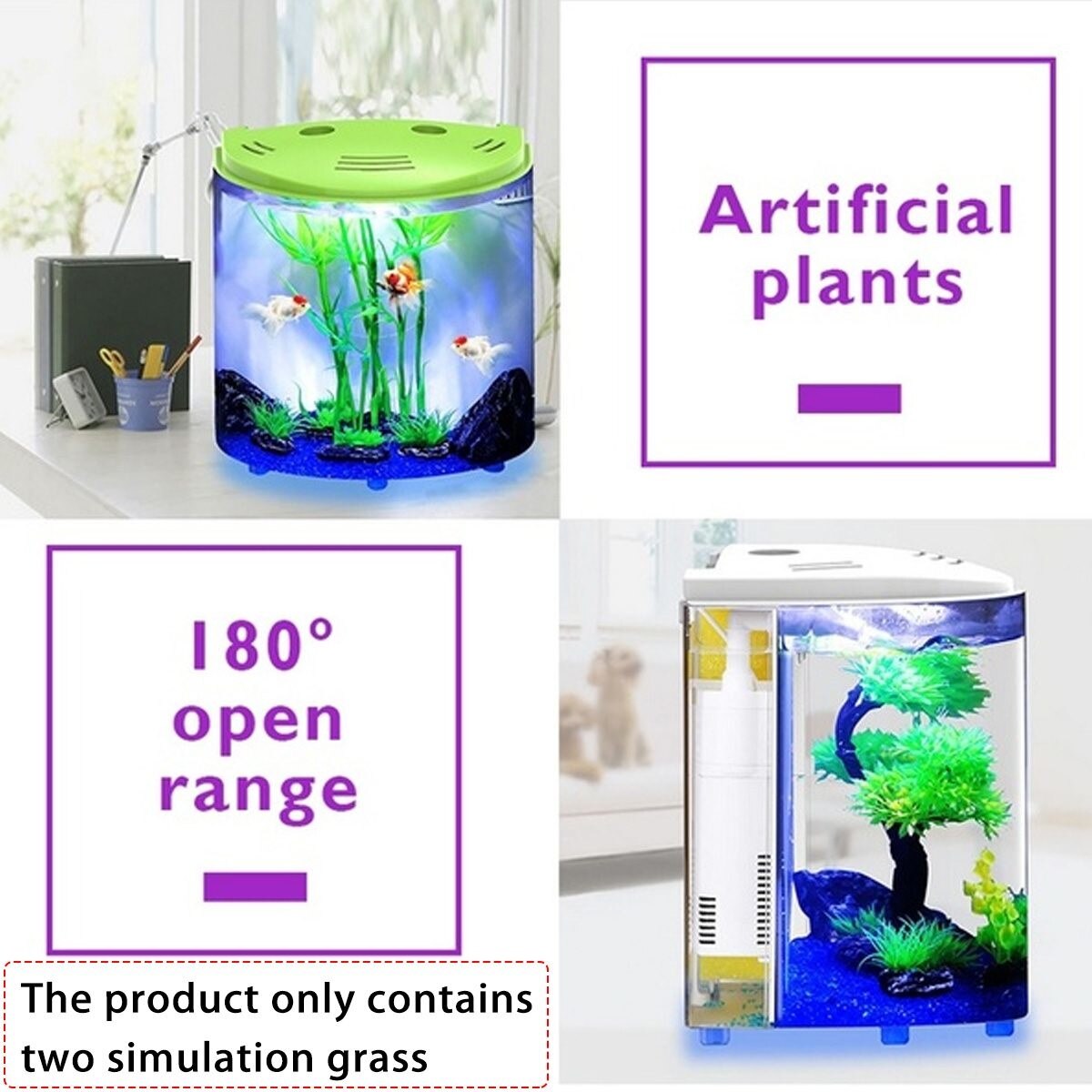 Mini Aquarium en acrylique de 5l, demi-lune, LED, USB, grande capacité, pour la maison, le bureau, fournitures pour animaux de compagnie