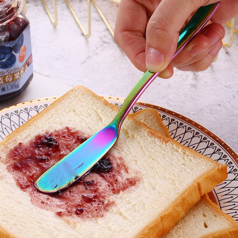 1PC Butter Knife 7color Stainless Steel Pointed & Rounded Kitchen Cheese Dessert Butter Knife Jam Spreader Cutlery Dinner Knives
