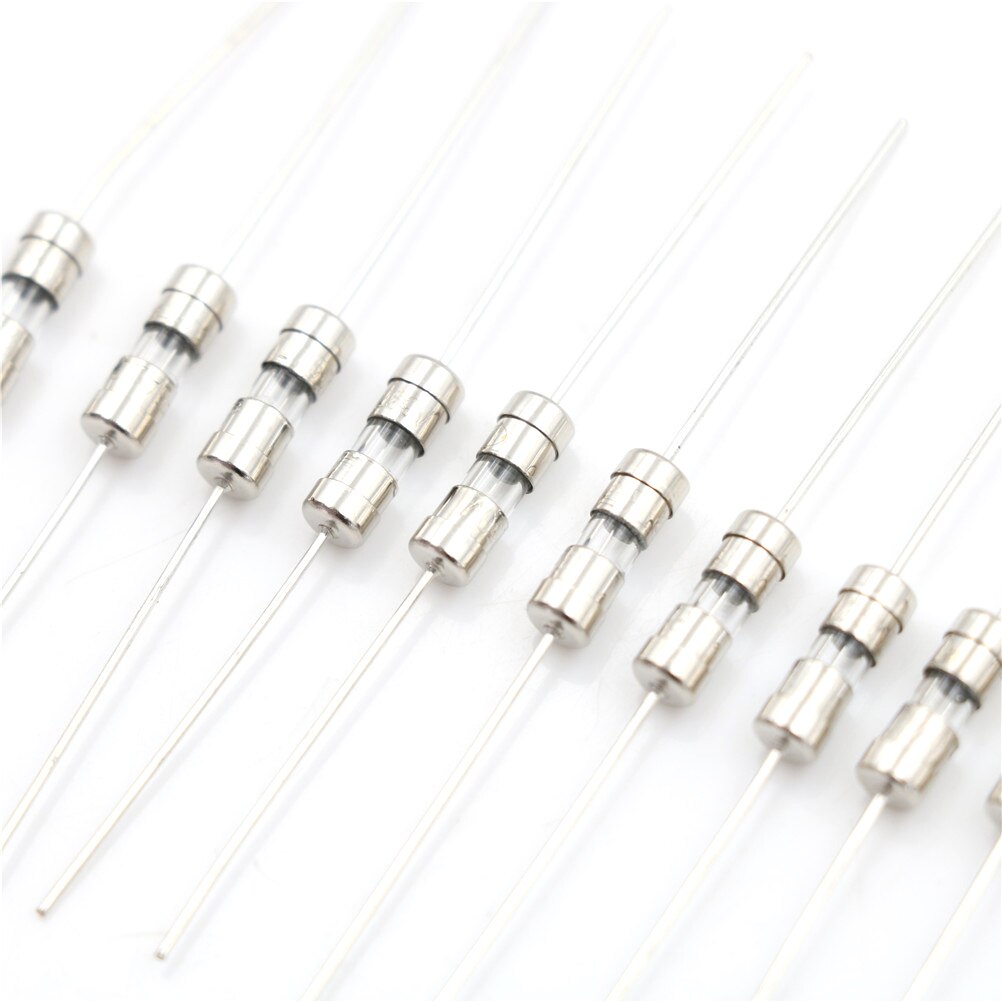 10 teile/los 1A/1.5A/2A/3A/5A 250V Doppel eisen kappe Axial Langsam Glas sicherung mit blei draht Mix Set 3,6*10mm