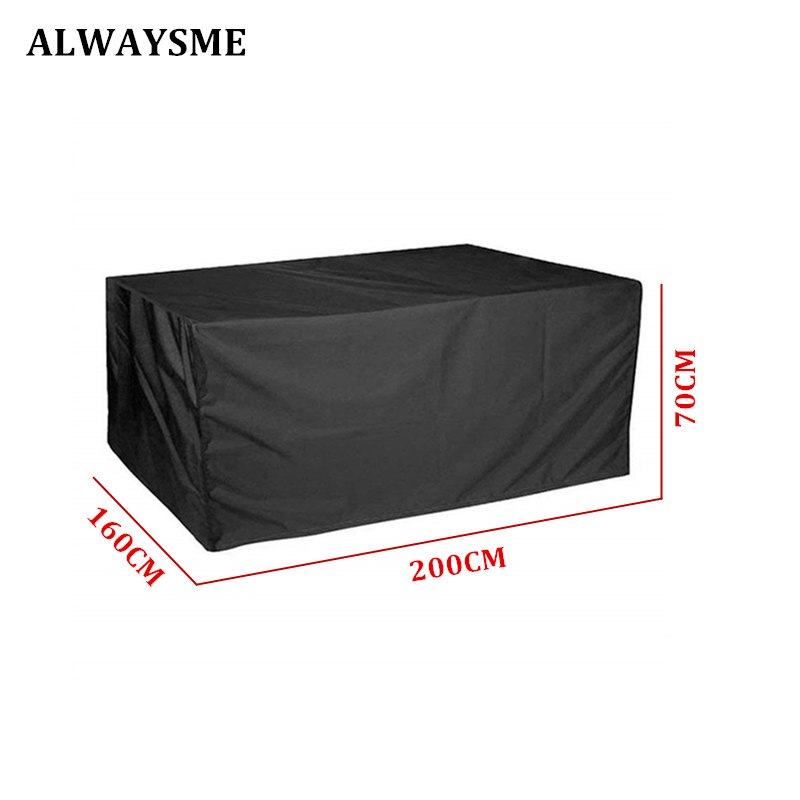 Alwaysme rektangulär utemöbler täcka bord och stol set överdrag vattentätt för utomhus trädgårdsmöbler vård: Svart 200 x 160 x 70