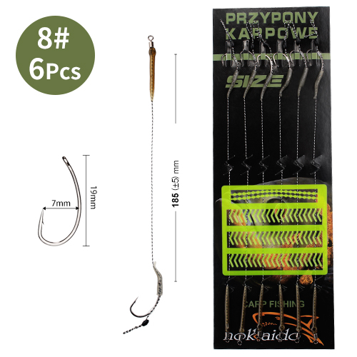 FTK 18,5 cm 6-8 Uds anzuelos de pesca de carpa líder aparejos de pelo con línea 30-60LB 2/4/6/8 # Accesorios para anzuelos de carpa del grupo alimentador europeo