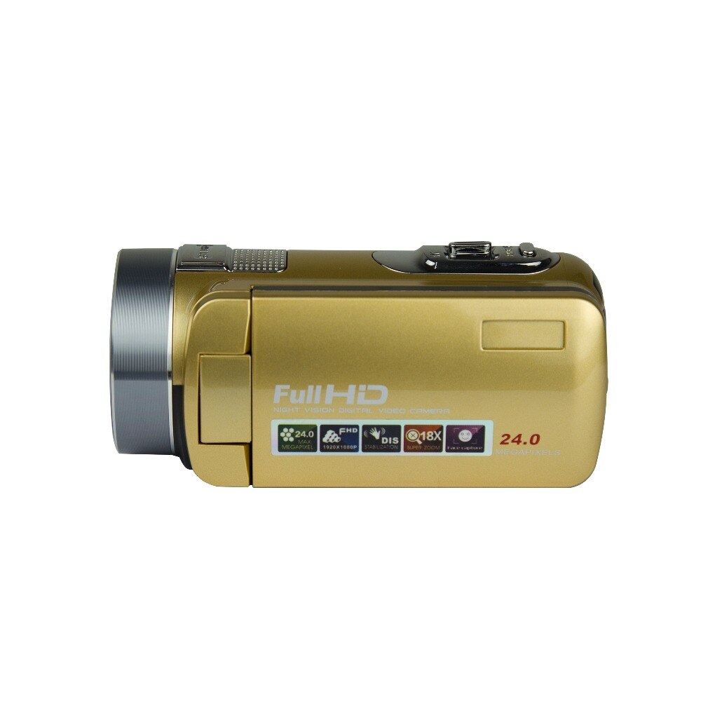 Digital Video Camera HDV-302P 24MP 1080P HD Digital Camera 16X Digital Zoom 3.0 Inch Anti-shake 3.0MP CMOS DV Camcorder: Gold / add 16G Memory