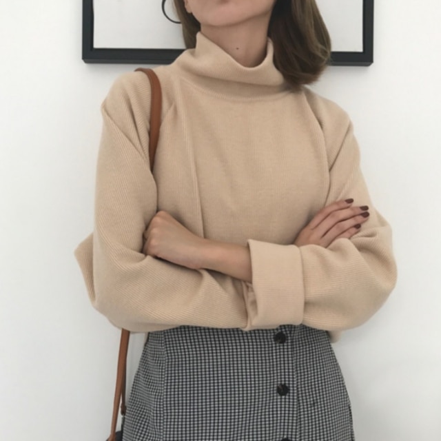 2020 outono inverno camisola de gola alta de malha jumper das mulheres novas blusas casuais solto manga longa jaqueta pullovers feminino topo: Apricot