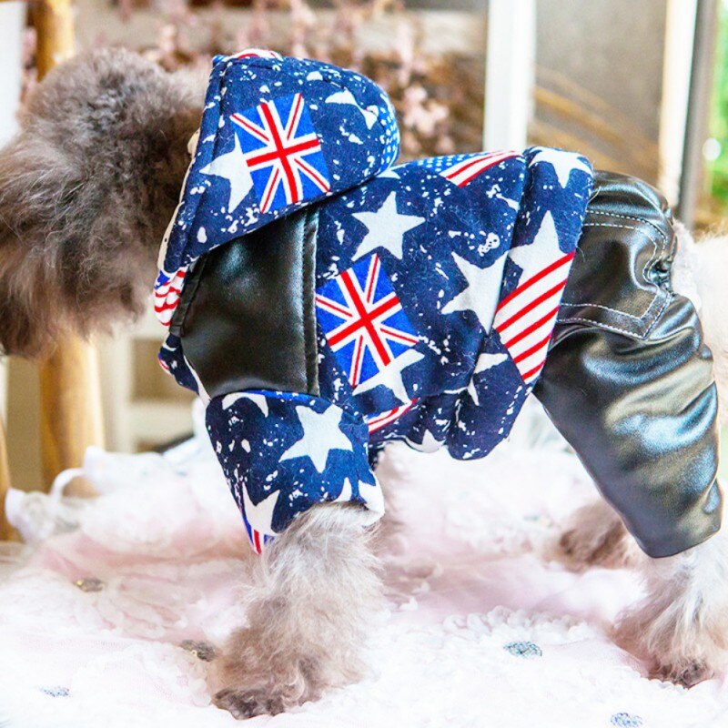 Winter Overalls Voor Honden Verdikte Warm PU Vier Benen Kostuum Puppy Katoen Gevoerde Capuchon Jassen Hond Jas
