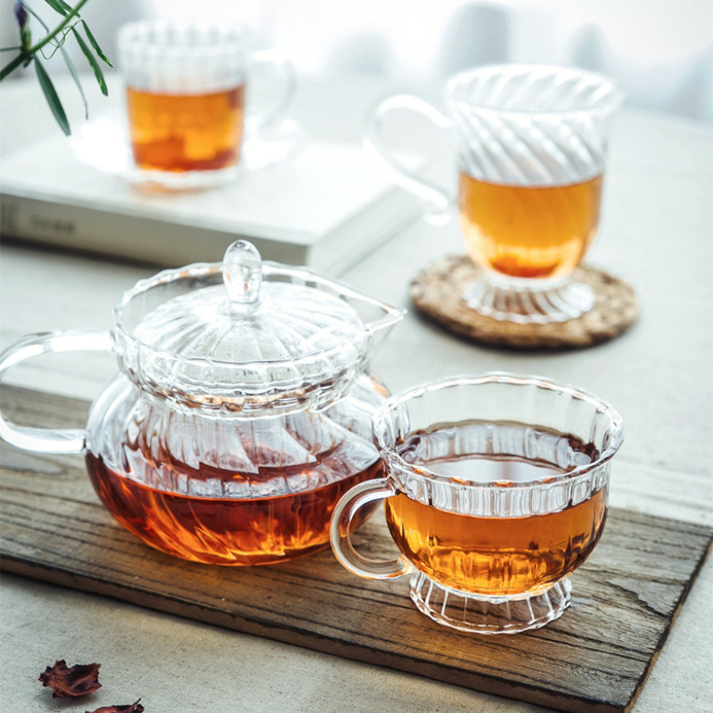Heat Resistant Glass Retro British Glass Tea Set Teapot Cup Afternoon Fruit Coffee Cup Drinking Water Bottle Drinkware