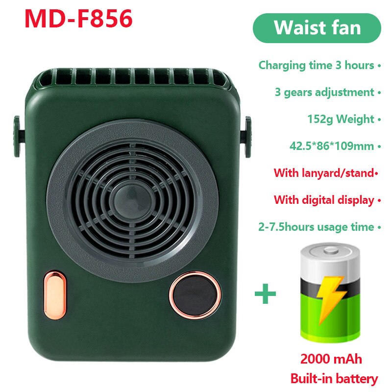 Newest USB Portable Personal Hanging waist Fan With Recharge Battery Ultra quiet Wearable Electric Fan handheld Air Conditioner: 08