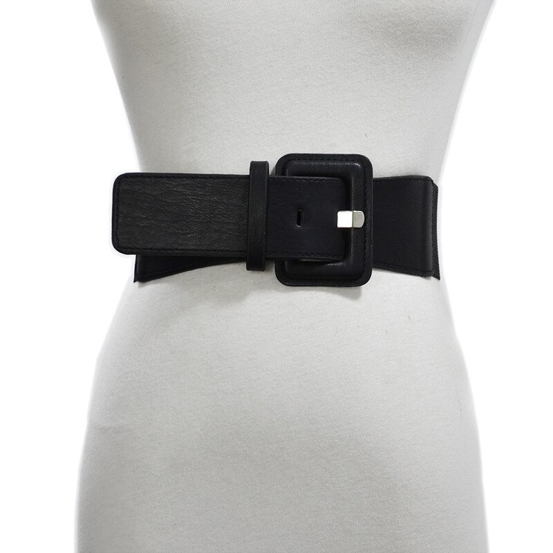 Mode Dame Brede Witte Riem Vierkante Pin Gesp Solid Pu Lederen Band Riemen Vrouwen Weding Party Dress Accessoire Bg-936: 1635-Black