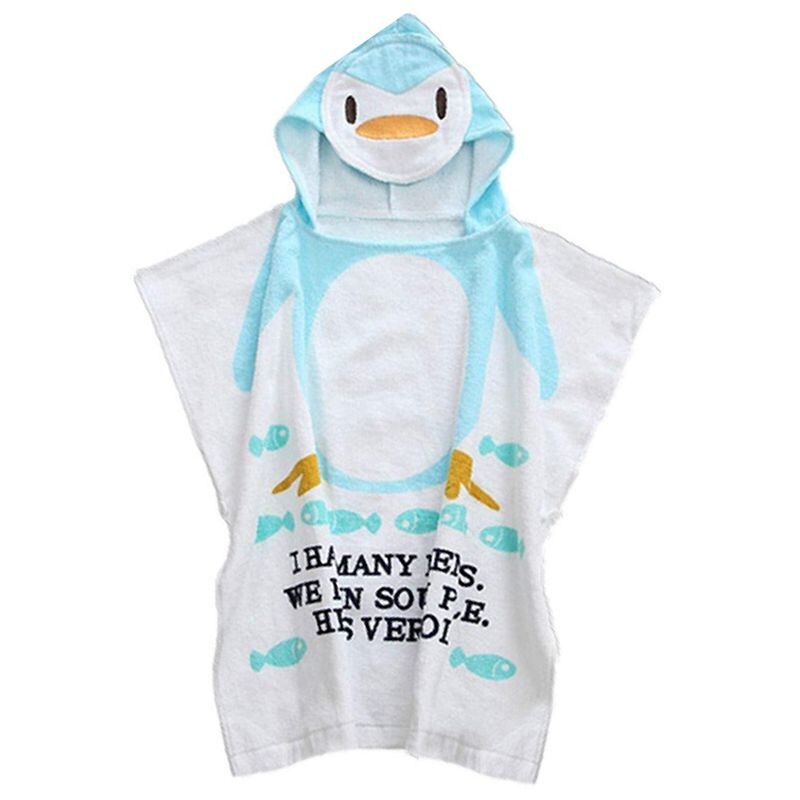 Albornoz infantil 100% de algodón para bebé, toallas de playa, capa, Toalla de baño para bebé con capucha de Animal de dibujos animados (pingüino): Default Title