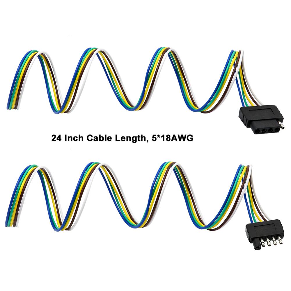Conjunto de cables de remolque plano de 5 pines de Tirol cables ligeros de remolque 5 * 18AWG 24 "enchufes y enchufes de arnés de extensión para carpas marinas t2556a
