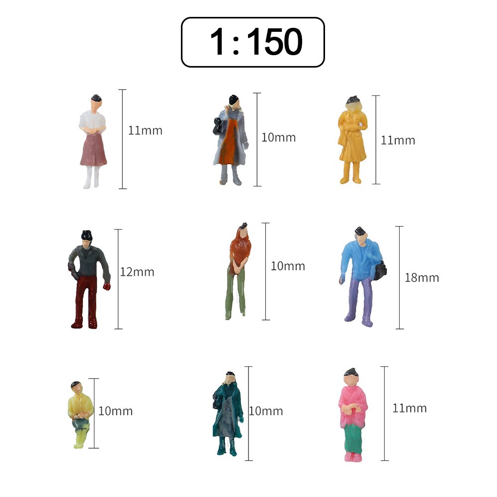 100 Uds. Figuras en miniatura a escala 1:100/150/200, escenas pintadas a escala N, modelado de personas, poses surtidas