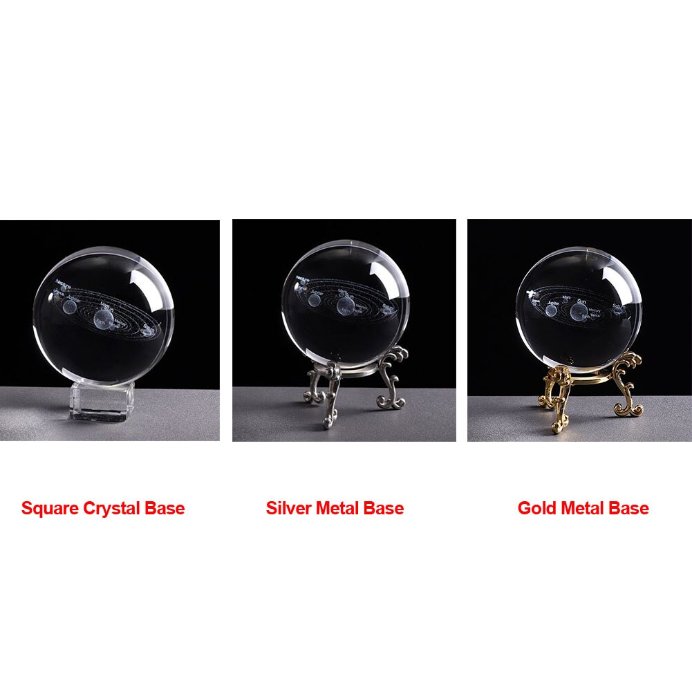 6cm Sphere Home 3D Crystal Ball Clear Miniature Craft Desktop Decoration Photo Props Engraved Solar System With Base