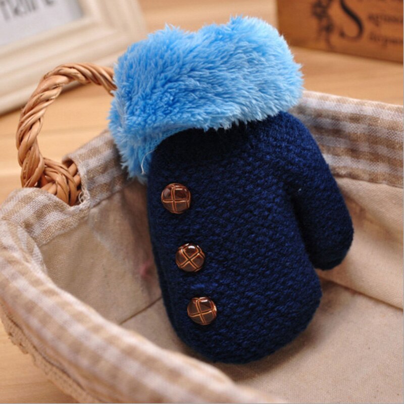 Inverno Caldo Guanti Del Bambino Del Capretto Della Ragazza Del Ragazzo Caldo Guanti Dito Guanti Foglia Corda Pulsante Solido Guanti: style 1 blue