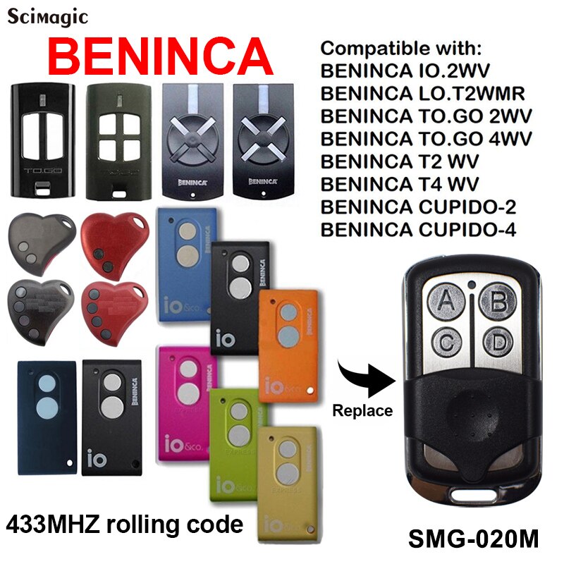 433.92MHz télécommande pour BENINCA IO.2WV / T2 WV / CUPIDO-4 / TO.GO 2WK / BENINCA TO.GO 2WP / BENINCA T2WK / BENINCA LOT2WMS