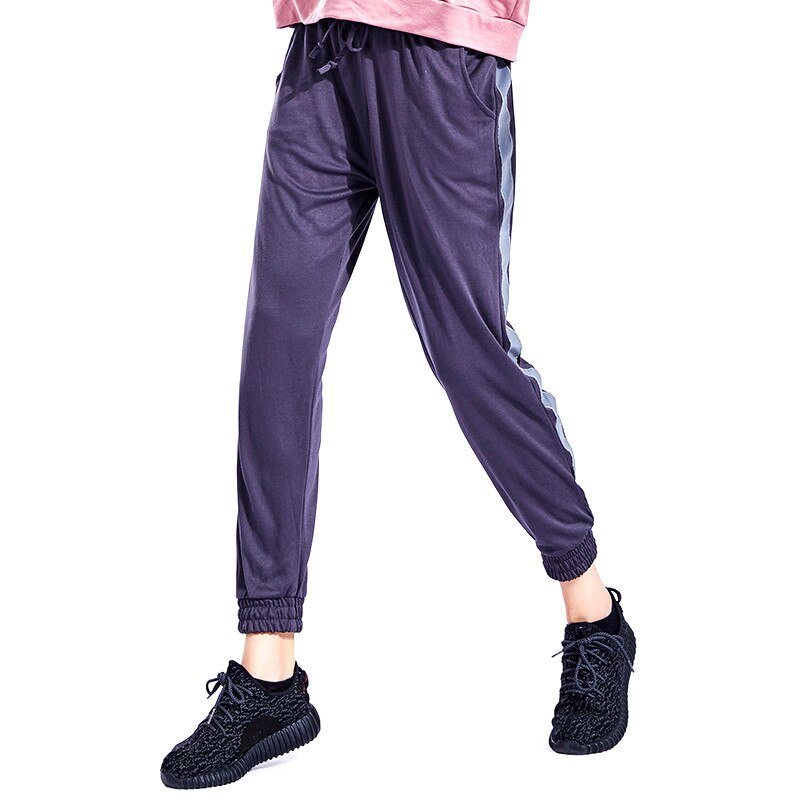 Ativa das mulheres Cordão Listrado Perna Corrida Sweatpants Calças 2019 Lady Gym Workout Fitness Excercise Calças: grey / M