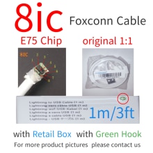 10 Stks/partij Doos 1M/3ft 2M/6ft Originele 8ic E75 Chip Od: 3.0Mm Data Sync Usb Charger Cable Voor Foxconn For11 7 8 Plus Xr Xs Max