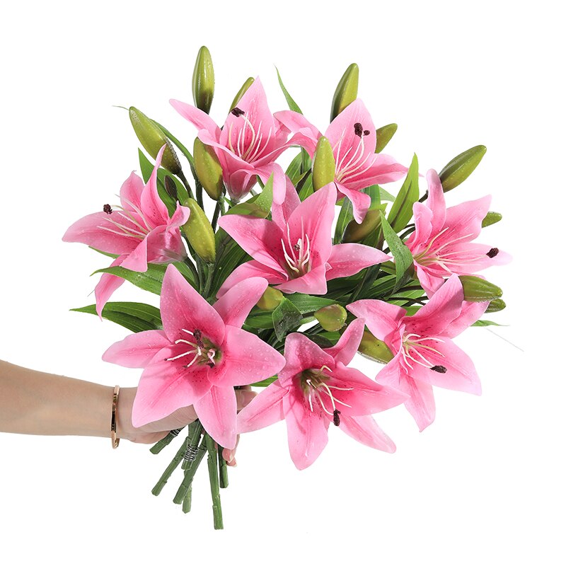6 stk kunstige blomster lilje latex liljer skønhed for evigt bryllupsblomster flores artificiales para decoracion hogar