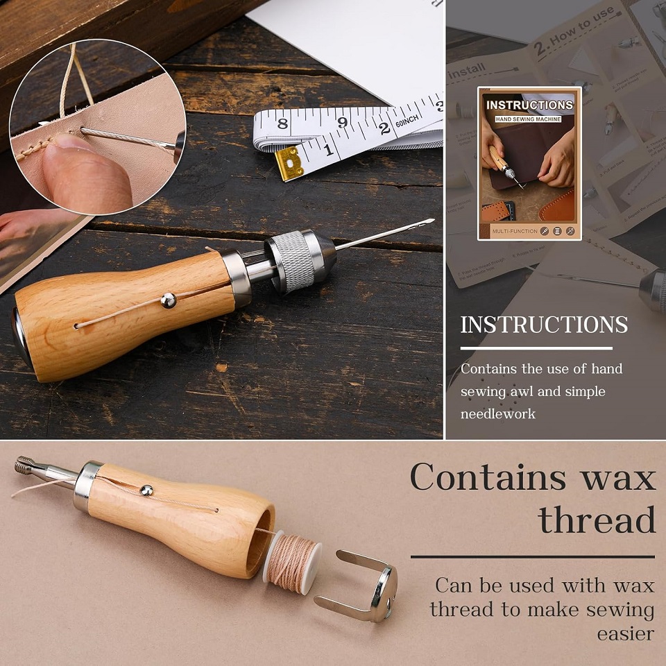 Kraball 40 peças kit de ferramentas de costura de couro com linha encerada furador de costura portátil e bolsa de armazenamento conjunto de acessórios artesanais diy