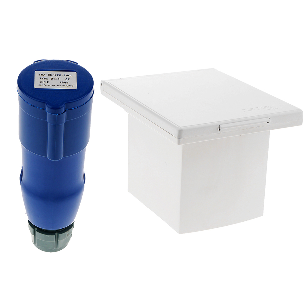 RV Camper 220V-240V 16A External Flush Hook Up Waterproof Plug Socket: White and Blue
