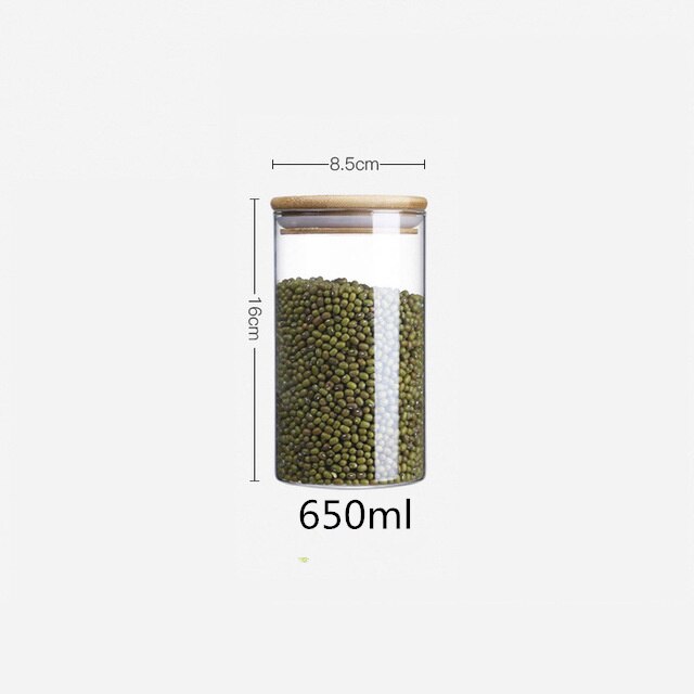 Glasburkar med bambulock mini kaffe socker te burk spannmålsdispenser flaska glasburkar förseglad förvaringstank: 16 x 8.5cm 650ml