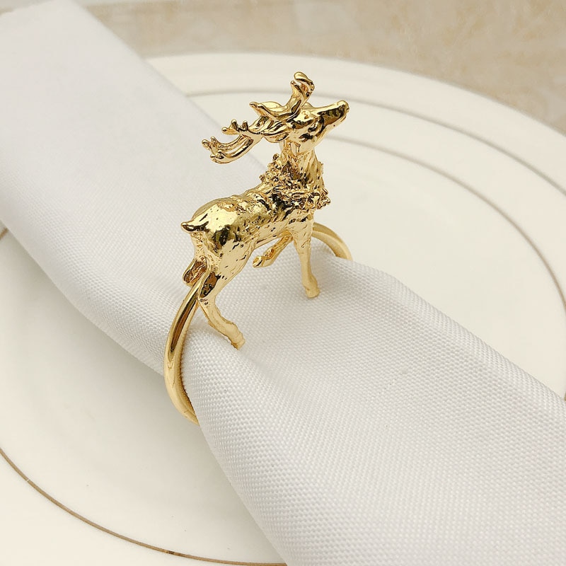 6 Stks/partij Kerst Fawn Servet Ring Goud Zilver Servetring Metalen Servet Gesp Geschikt Voor Bruiloft Feestartikelen