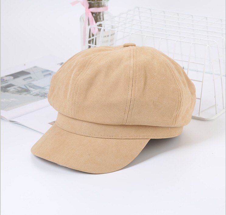 Vrouwen Hoeden Krantenverkoper Kunstenaar Beanie Hoed Vintage Effen Kleur Acht Panel Visor Cabbie Cap Achthoekige Hoeden: Bruin