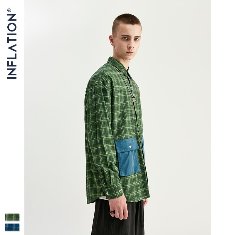Inflation klassisk rutig skjorta herr streetwear lös skjorta fw herr bomull oversized skjorta herrskjorta långärmad 92118w