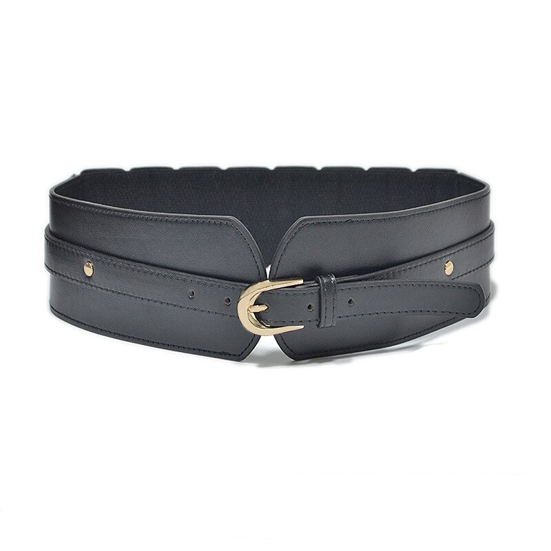Luxe Dames Brede Riem Elastische Vintage Gesp Lederen Wide Mode Wilde Pin Gesp Vrouwen Riem Taille Afdichting Riem X208: Black