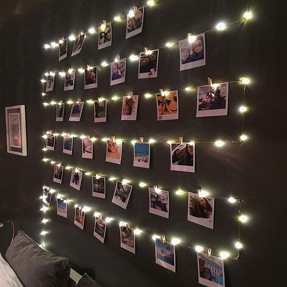 Guirnalda de luces LED con Clip para fotos, guirnalda de luces alimentadas por batería USB/AA, para dormitorio, Navidad, , boda, decoración: Color blanco cálido / 51-60 W / 1
