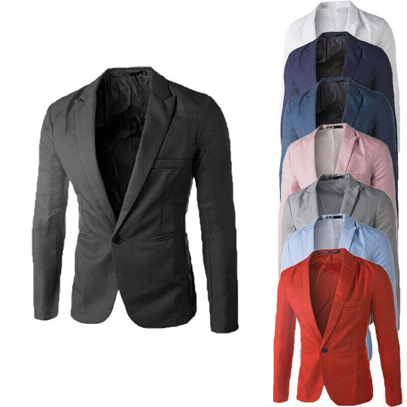 Chaqueta de traje de hombre sólido un botón Casual Blazer chaqueta normal de negocios Casual chaqueta