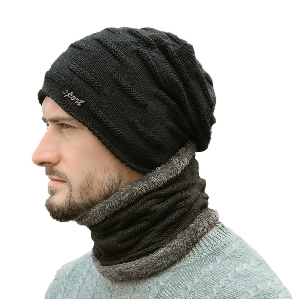 Ensemble bonnet et écharpe en tricot pour homme, couvre-chef épais, thermique, moelleux, pour le sport et la randonnée, collection automne et hiver