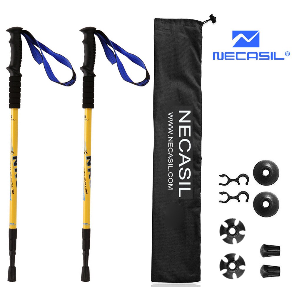 Bastón ajustable antigolpes, bastón de aluminio fuerte y ligero para senderismo, muletas para caminar o Trekking, 1 par: YELLOW